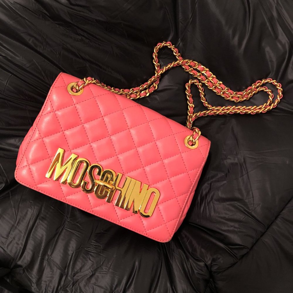 MOSCHINO Pink 100% Calf Leather logo lettered BAG